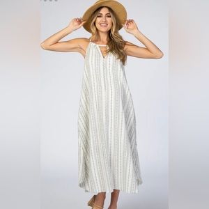Pinkblush White Vertical Striped Sleeveless High Neck Maternity Maxi Dress